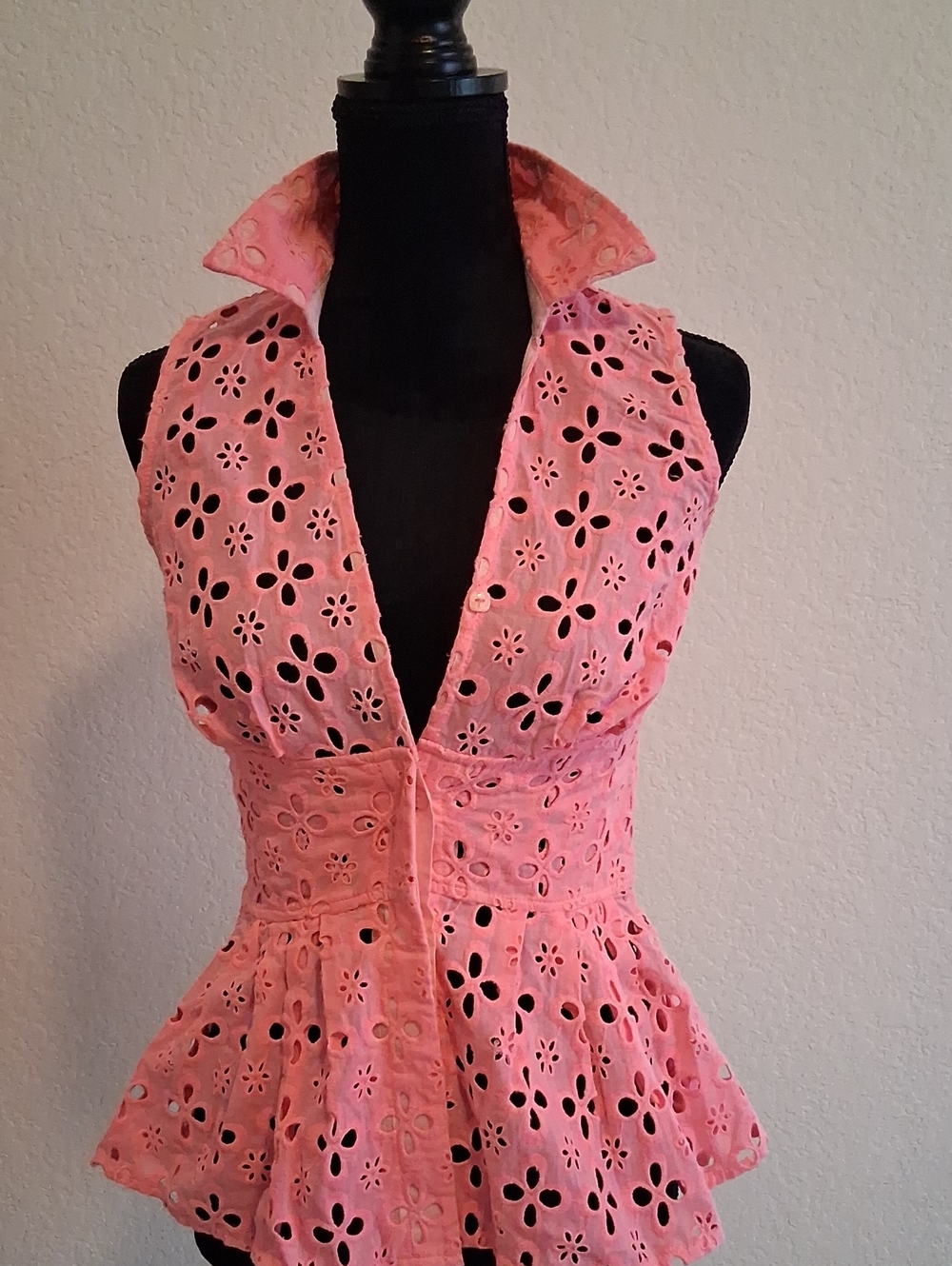 Guess Pink Eyelet Sleeveless Peplum Tunic